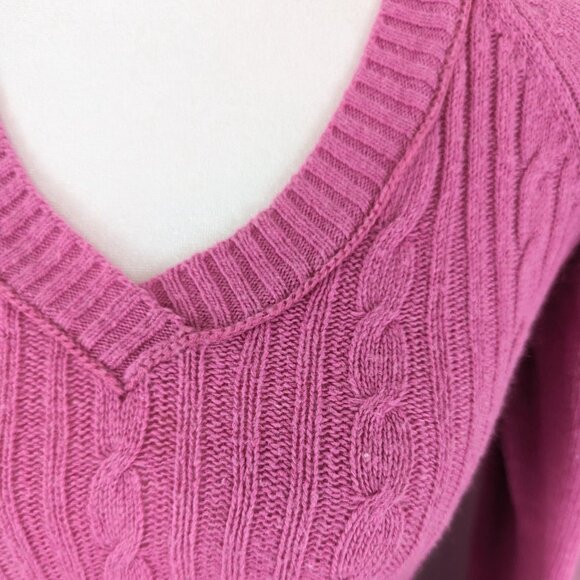 VTG 00s Y2K Limited Too Pink Cable Knit V-Neck Long Sleeve Sweater Size Girls 12 - Picture 4 of 7